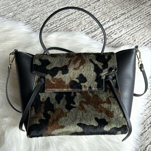 Black leather and camouflage faux hair purse! Never used!